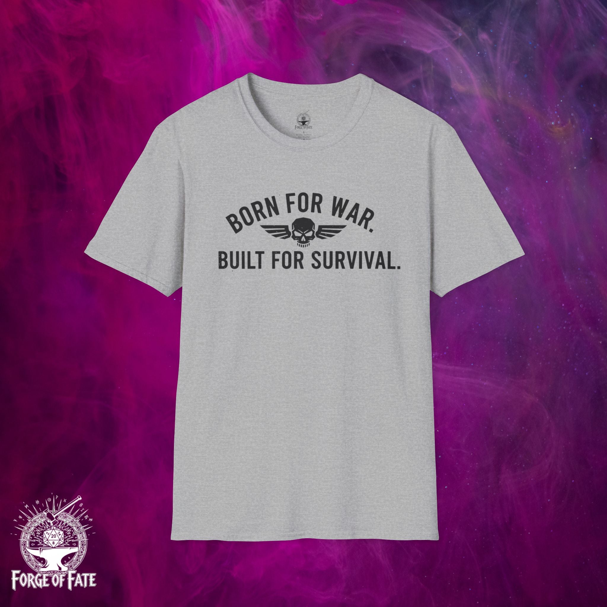 Born For War Built For Survival T-Shirt | Skull Wings Military Design