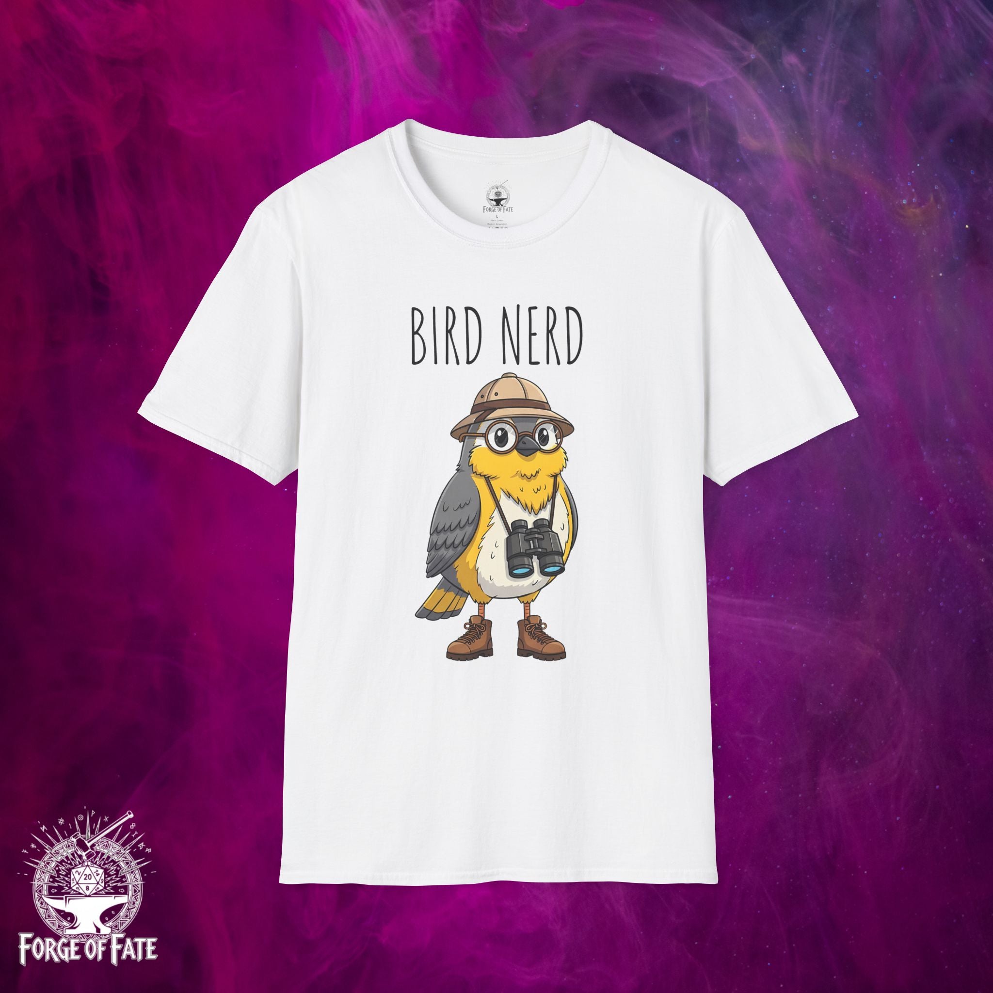 Bird Nerd cartoon birder with binoculars T-Shirt | birdwatching tee