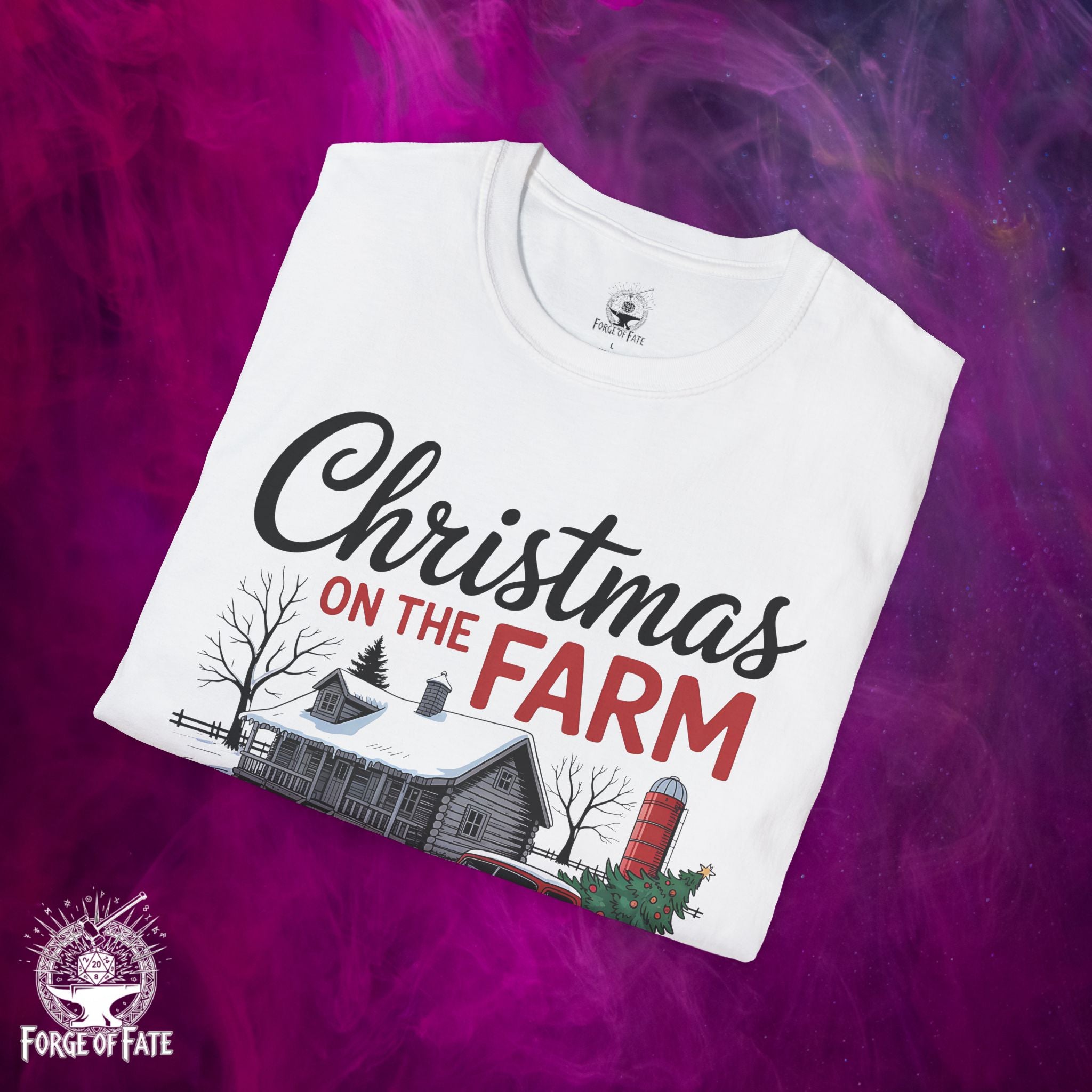 Christmas on the Farm T-Shirt | Vintage Red Truck Barn Winter Scene