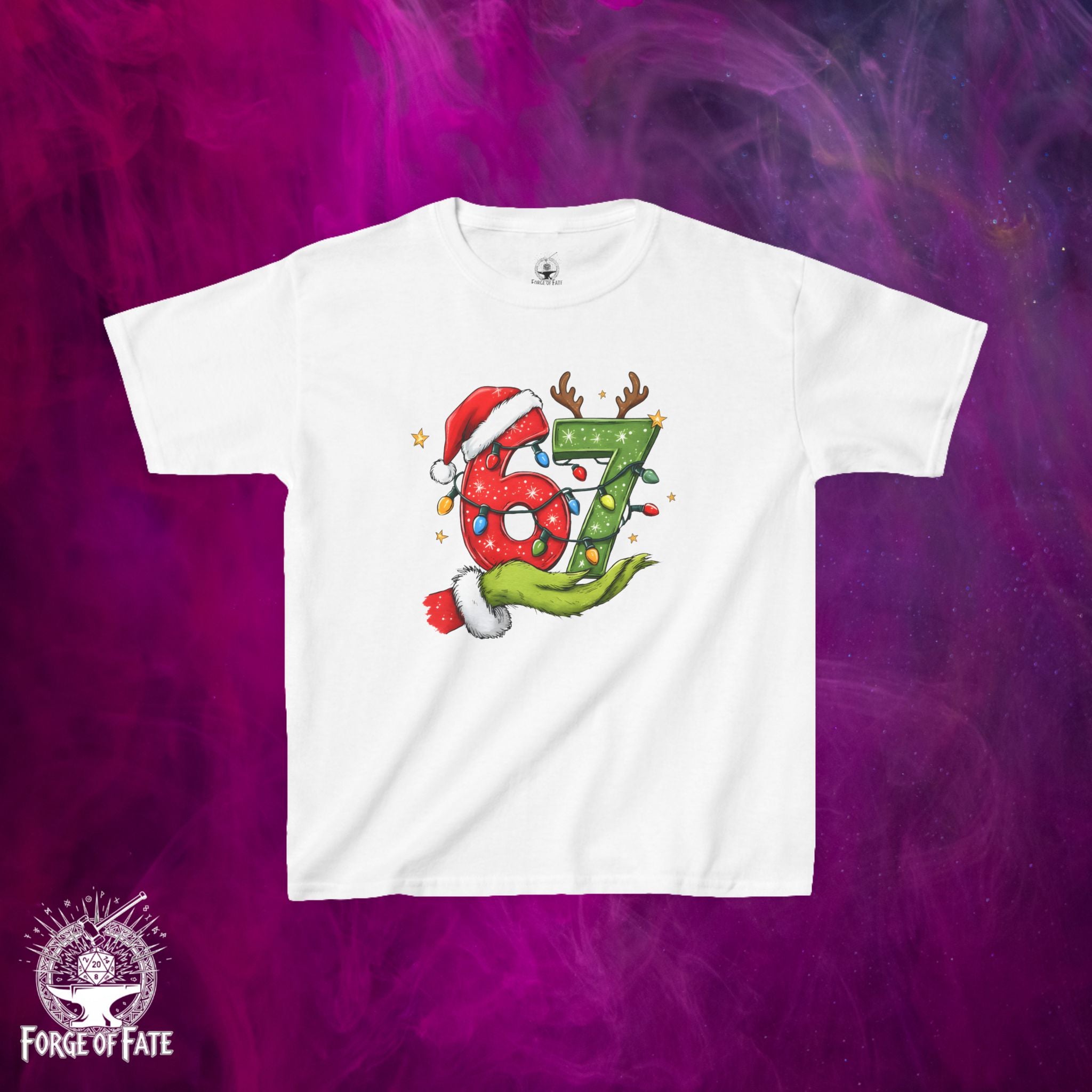 Christmas Number 67 Kids Tee | Santa Hat Reindeer Holiday Numbers