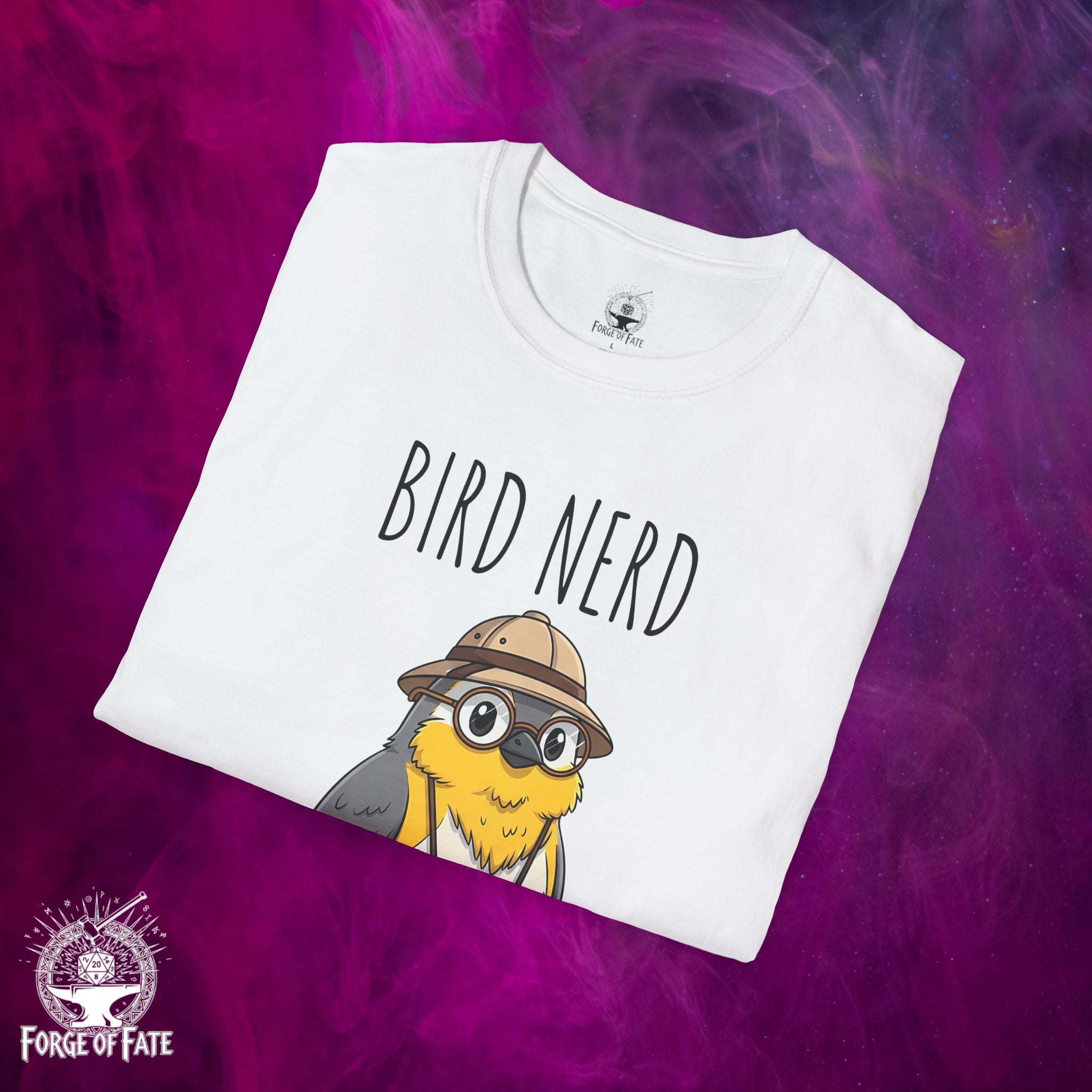 Bird Nerd cartoon birder with binoculars T-Shirt | birdwatching tee
