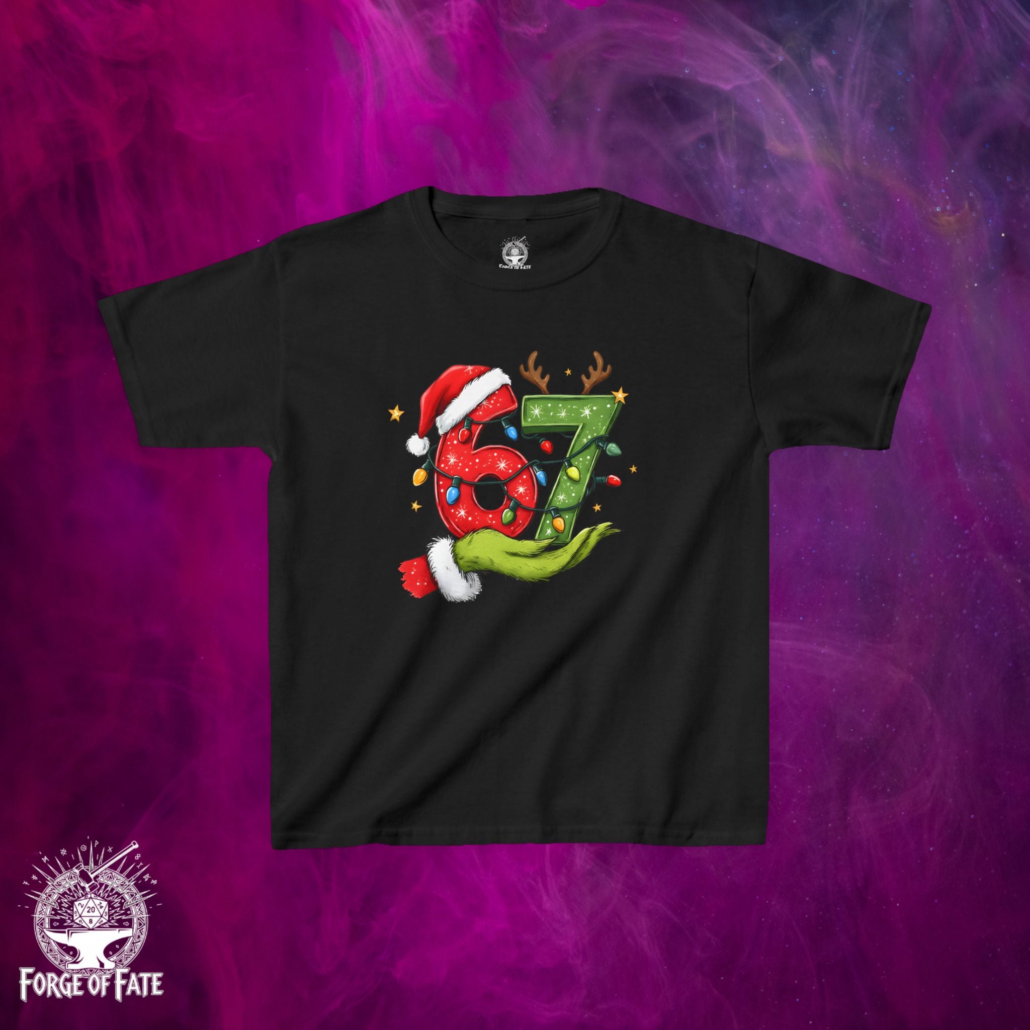 Christmas Number 67 Kids Tee | Santa Hat Reindeer Holiday Numbers