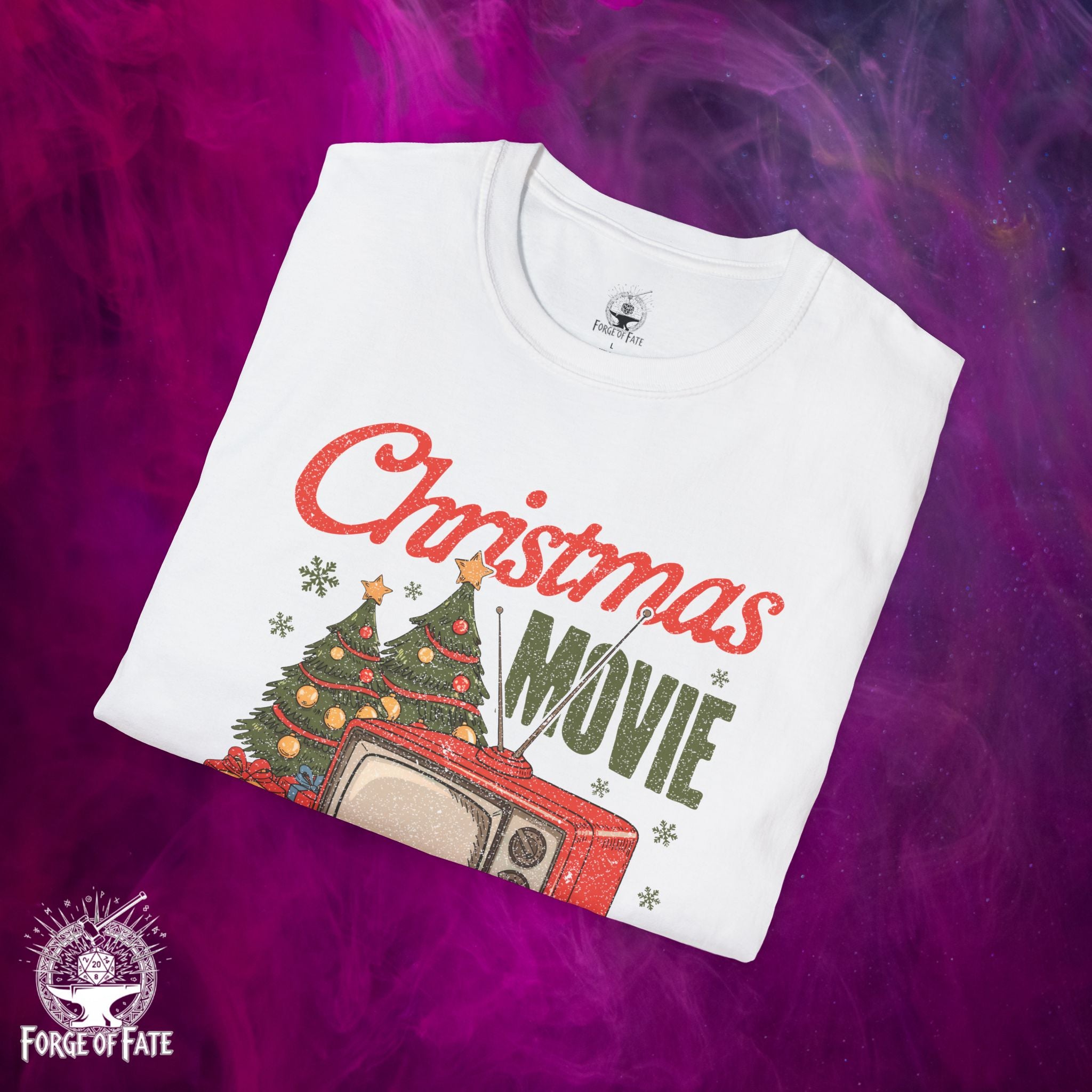 Christmas Movie Junkie T-Shirt | Retro TV Christmas Tree Graphic