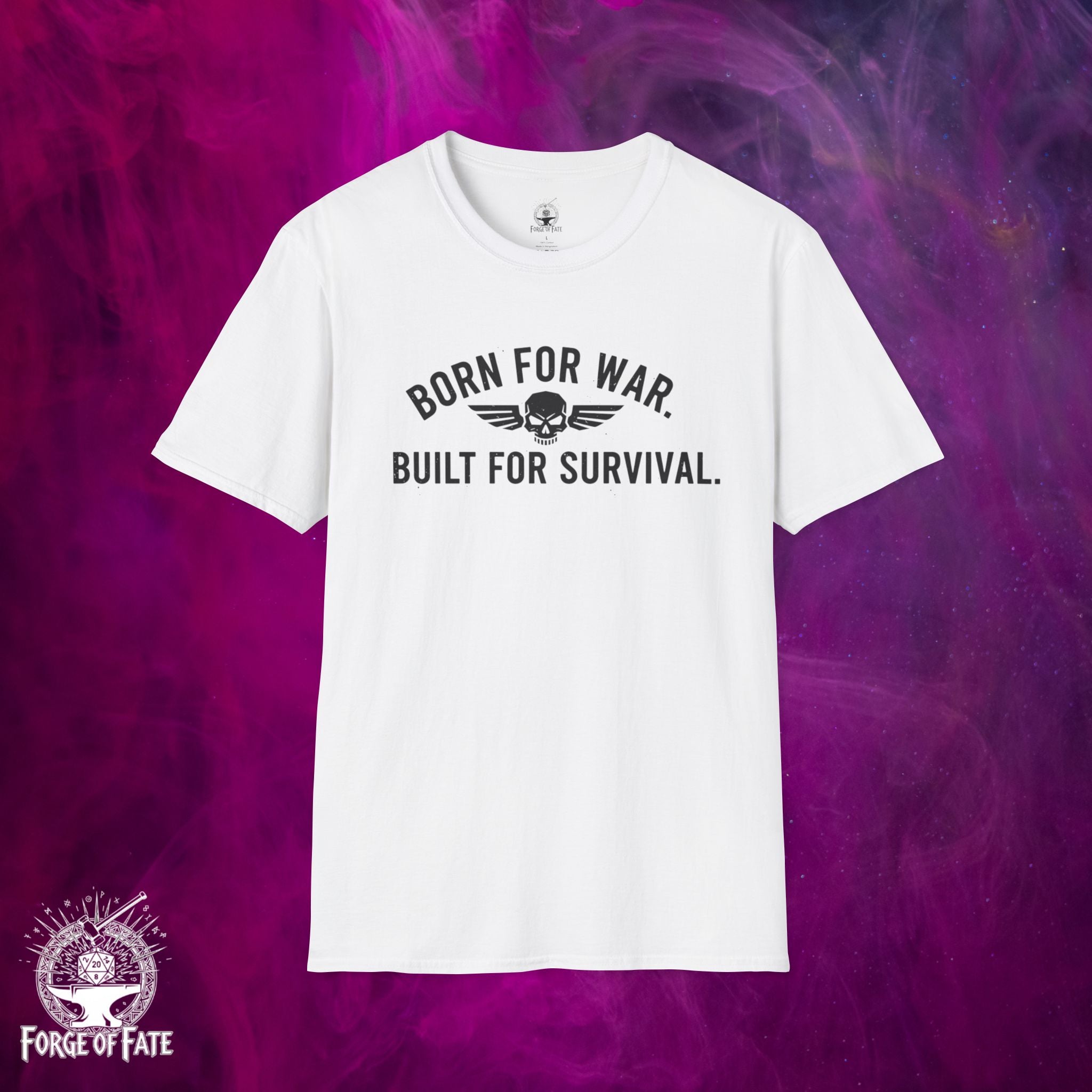 Born For War Built For Survival T-Shirt | Skull Wings Military Design